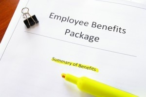 employee benefits document with highlighted text (employee, insurance, health)